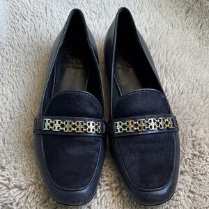 Tory Burch Loafers Gemini Link Leather & pony hair in Navy size 7